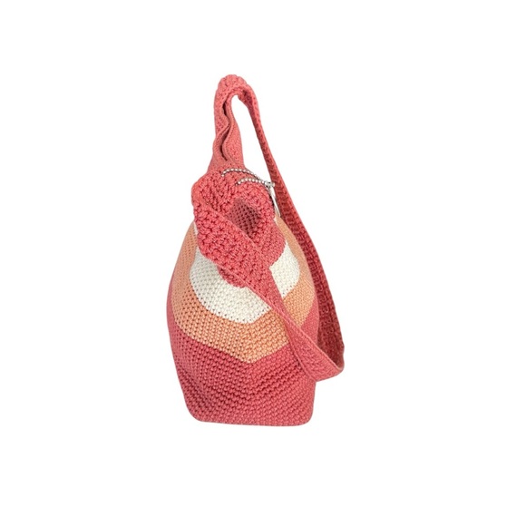 The Sak Crochet Shoulder Bag Pink Orange White Striped Hobo Purse - Picture 3 of 12